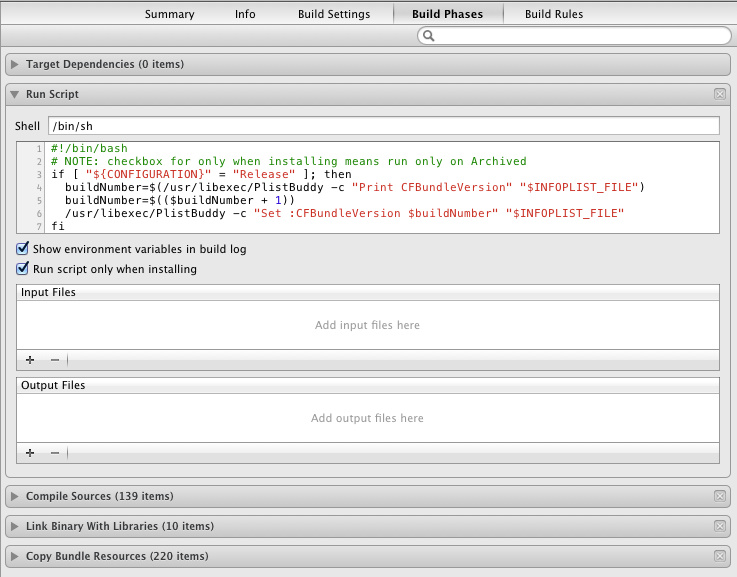 XCode Build Phases - Auto Increment Build Number Script